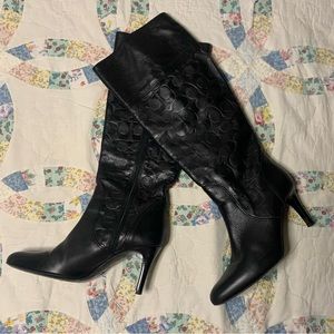 Coach Embossed Ellita Black Leather Boots